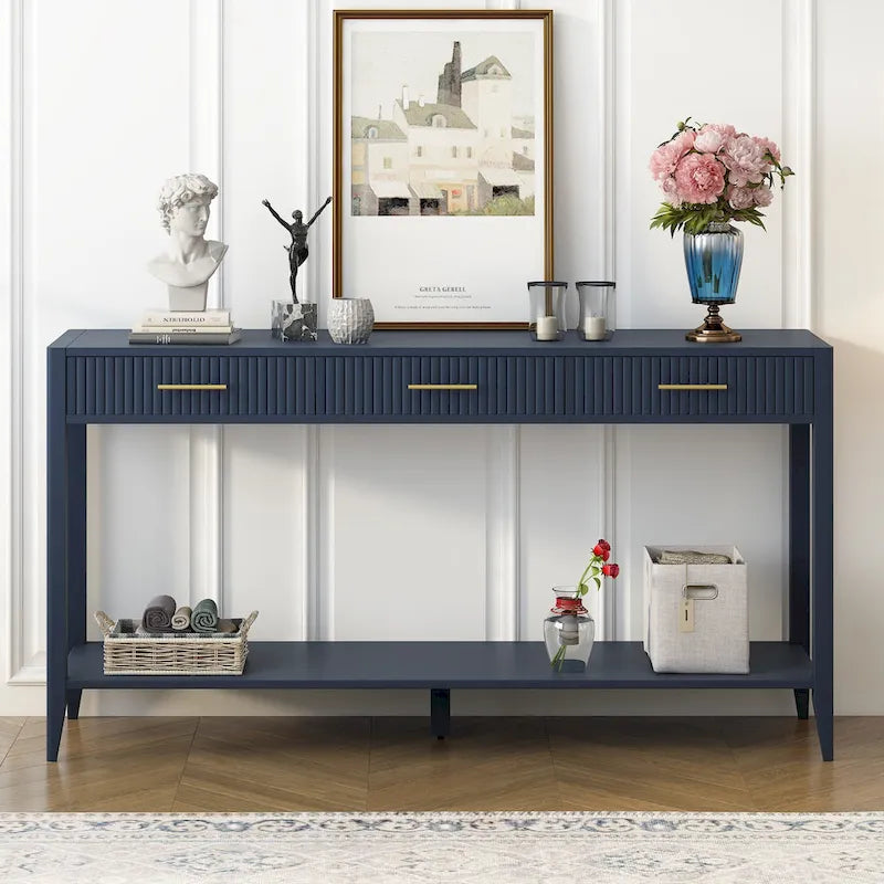 Table console d'entrée de haute qualité avec tiroirs à rayures verticales et pieds longs
