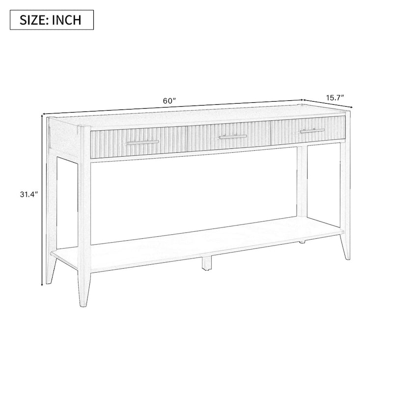 Table console d'entrée de haute qualité avec tiroirs à rayures verticales et pieds longs