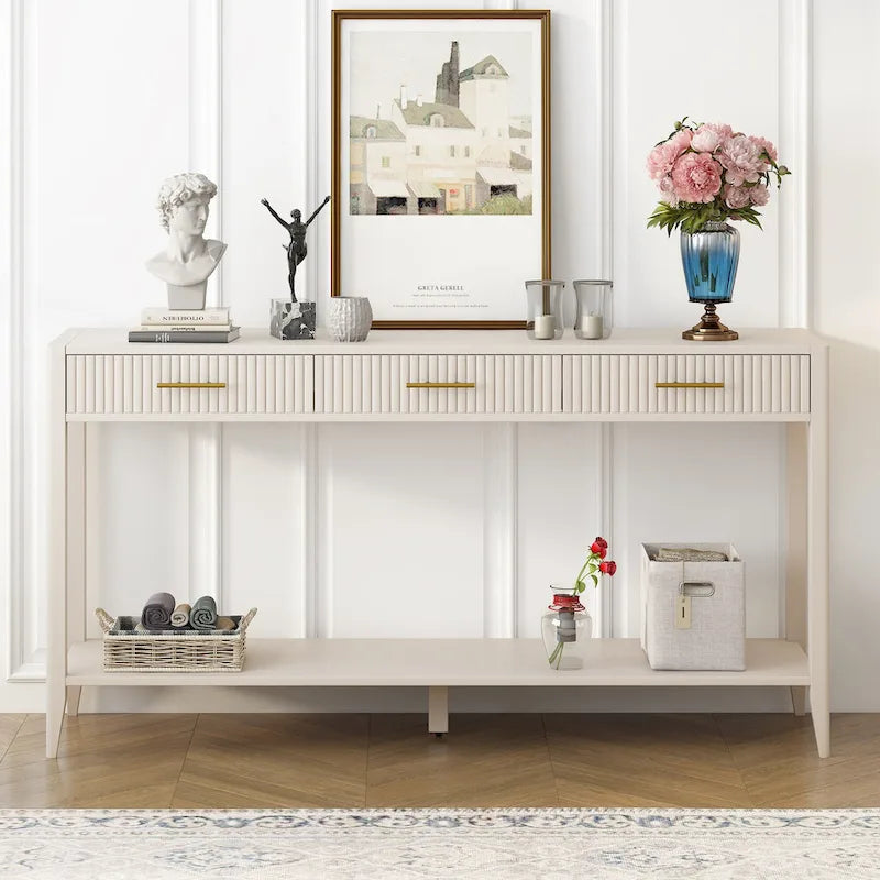 Table console d'entrée de haute qualité avec tiroirs à rayures verticales et pieds longs