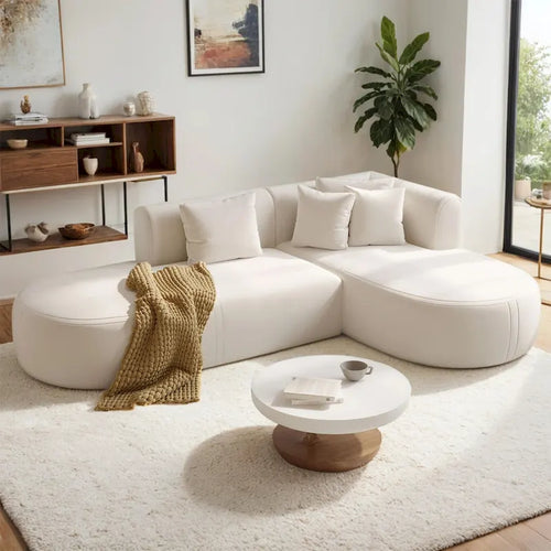 Canapé d'angle incurvé 107,5 en polyester avec larges surpiqûres