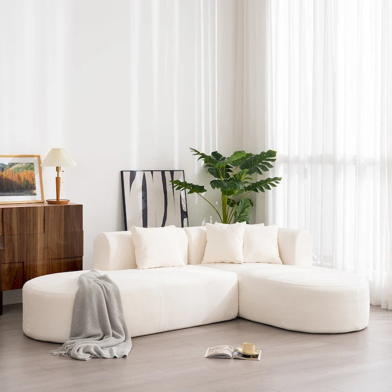 Canapé d'angle incurvé 107,5 en polyester avec larges surpiqûres