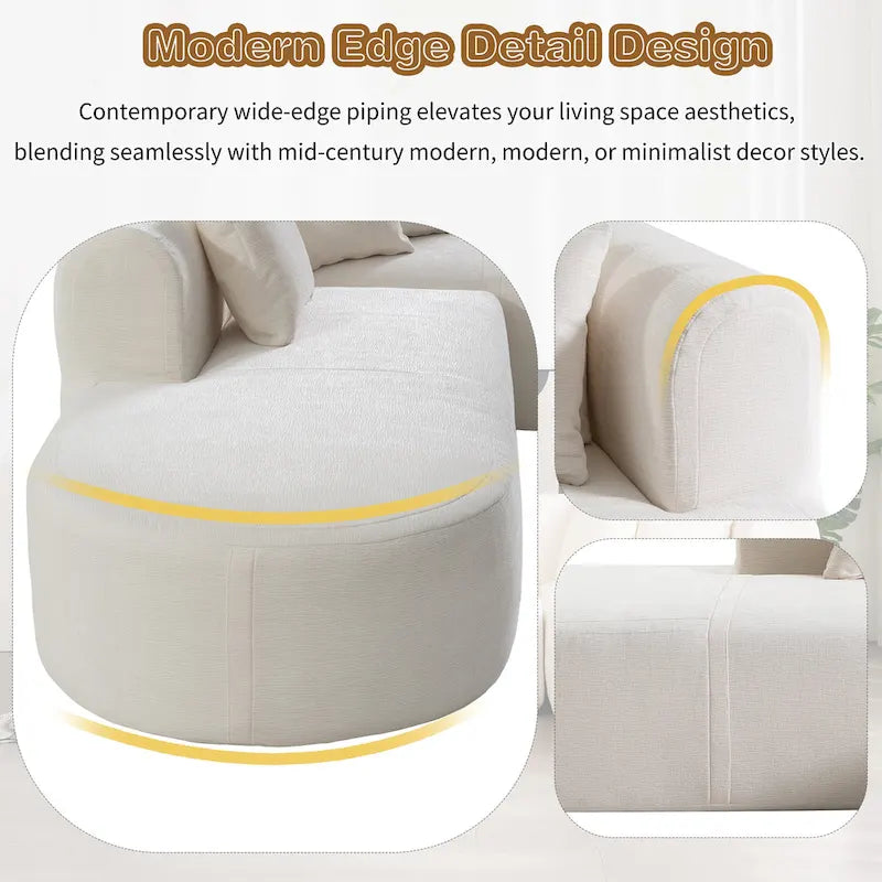 Canapé d'angle incurvé 107,5 en polyester avec larges surpiqûres