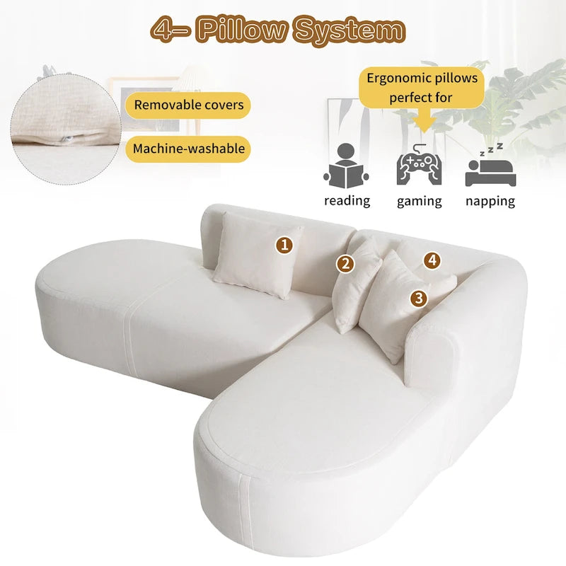 Canapé d'angle incurvé 107,5 en polyester avec larges surpiqûres