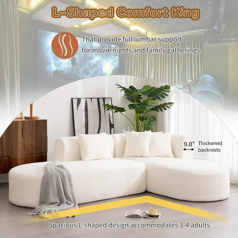 Canapé d'angle incurvé 107,5 en polyester avec larges surpiqûres