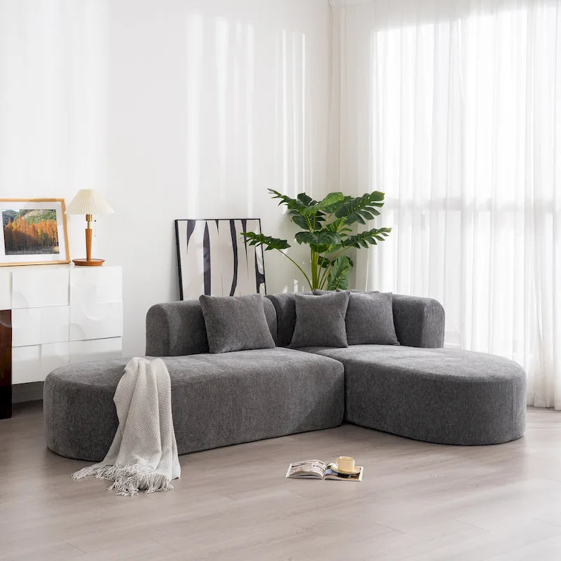 Canapé d'angle incurvé 107,5 en polyester avec larges surpiqûres