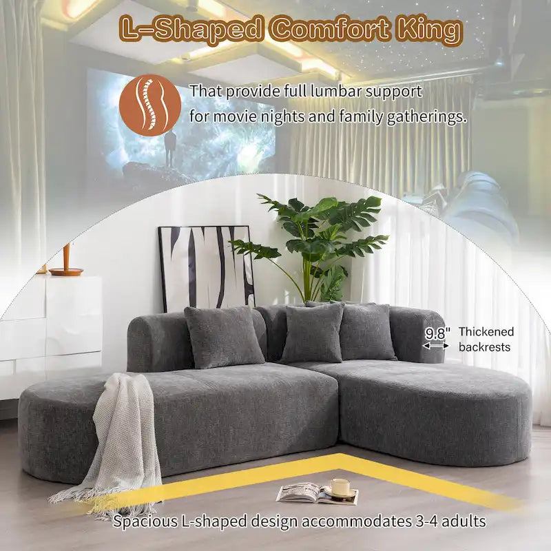 Canapé d'angle incurvé 107,5 en polyester avec larges surpiqûres