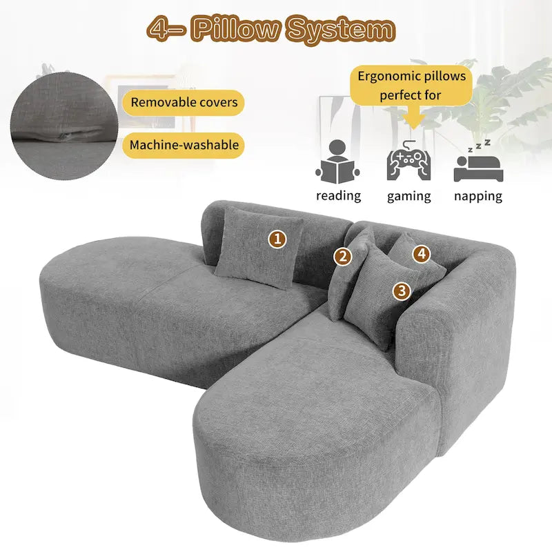 Canapé d'angle incurvé 107,5 en polyester avec larges surpiqûres