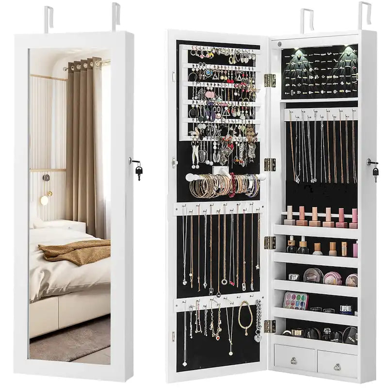 Miroir psyché de rangement à bijoux avec miroir pleine longueur — 14,5 x 4 x 48,5/50,5 (L x l x H)