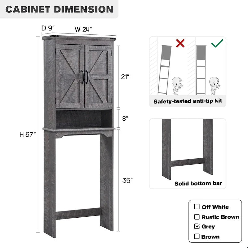 Meuble de rangement de ferme au-dessus des toilettes, meuble de salle de bain de 170 cm de haut