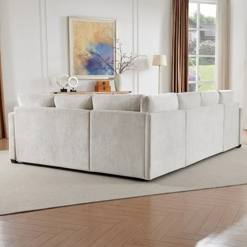 Canapé convertible 5 places en U de 268 cm avec lit gigogne et pouf de rangement