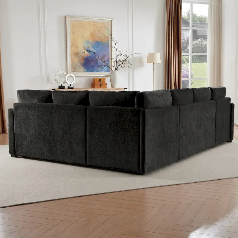 Canapé convertible 5 places en U de 268 cm avec lit gigogne et pouf de rangement