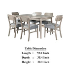 Table de salle à manger 7 pièces avec 6 chaises rembourrées, bordure massive, grise