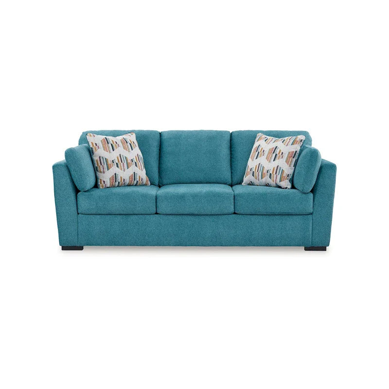 Canapé avec 2 coussins décoratifs, velours synthétique bleu sarcelle 94 pouces