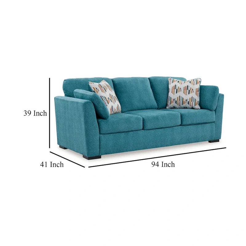 Canapé avec 2 coussins décoratifs, velours synthétique bleu sarcelle 94 pouces
