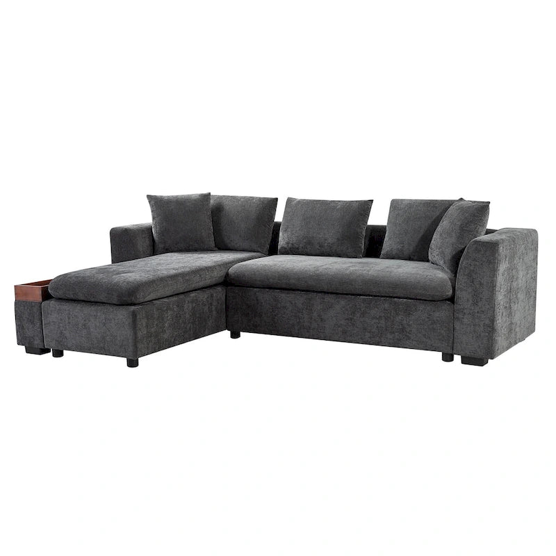 Canapé d'angle en tissu chenille avec méridienne et rangement