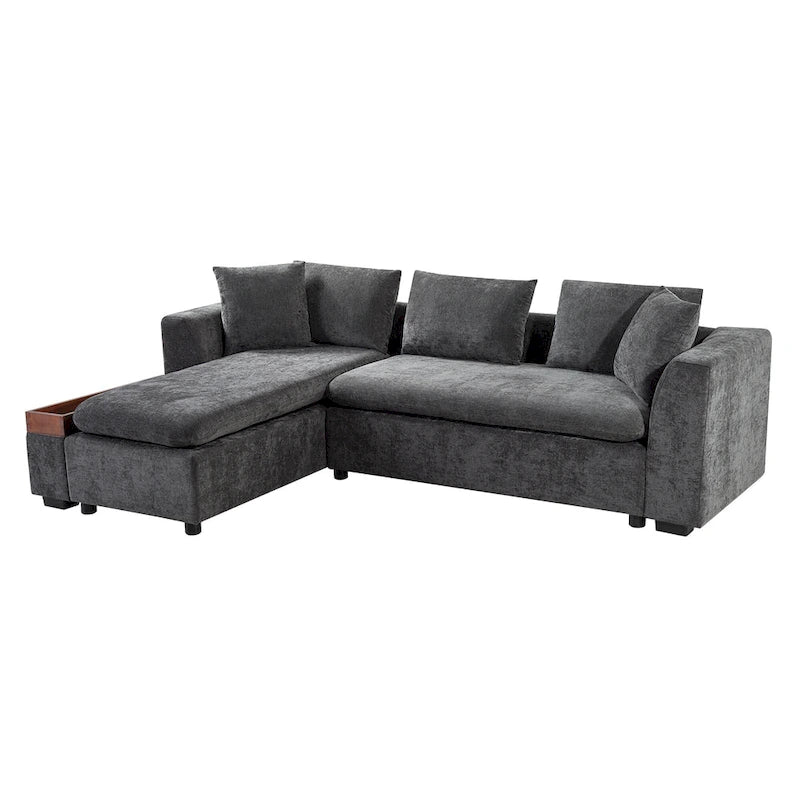 Canapé d'angle en tissu chenille avec méridienne et rangement