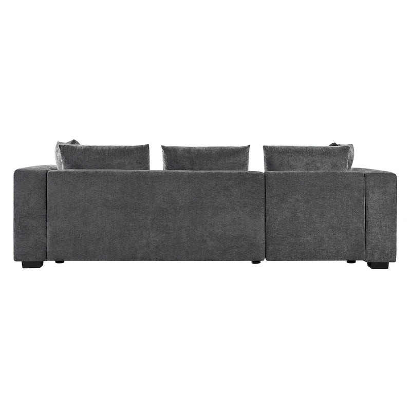 Canapé d'angle en tissu chenille avec méridienne et rangement