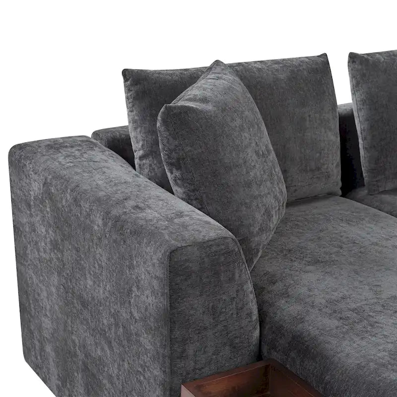 Canapé d'angle en tissu chenille avec méridienne et rangement