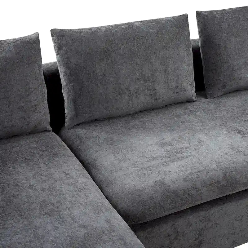 Canapé d'angle en tissu chenille avec méridienne et rangement