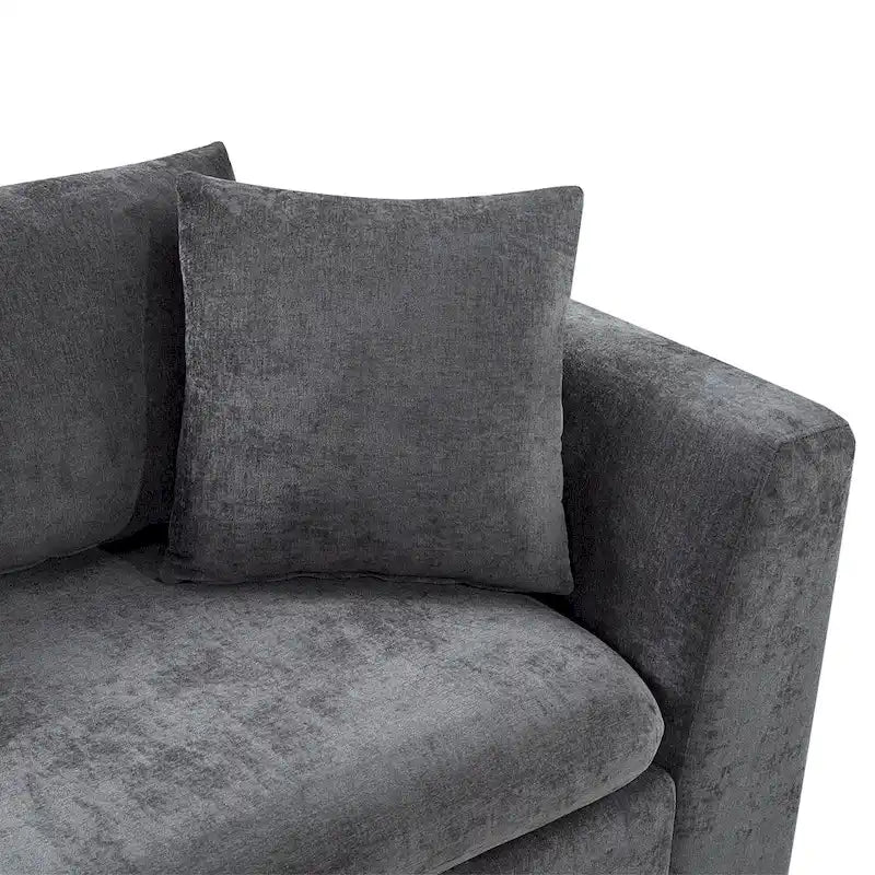 Canapé d'angle en tissu chenille avec méridienne et rangement