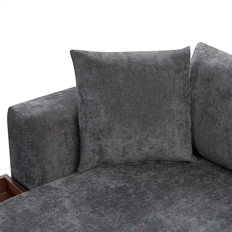 Canapé d'angle en tissu chenille avec méridienne et rangement