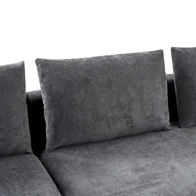Canapé d'angle en tissu chenille avec méridienne et rangement
