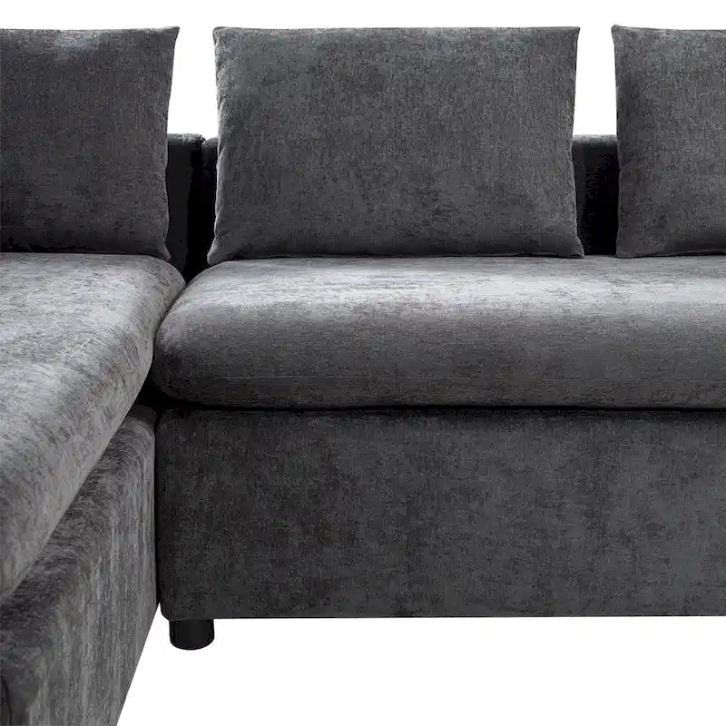 Canapé d'angle en tissu chenille avec méridienne et rangement