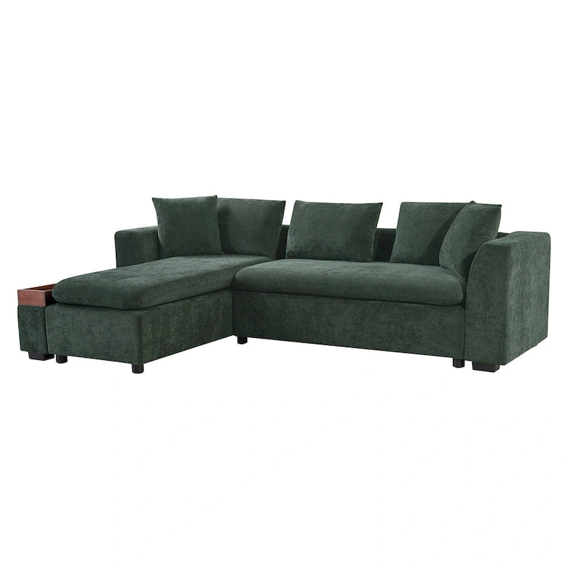 Canapé d'angle en tissu chenille avec méridienne et rangement