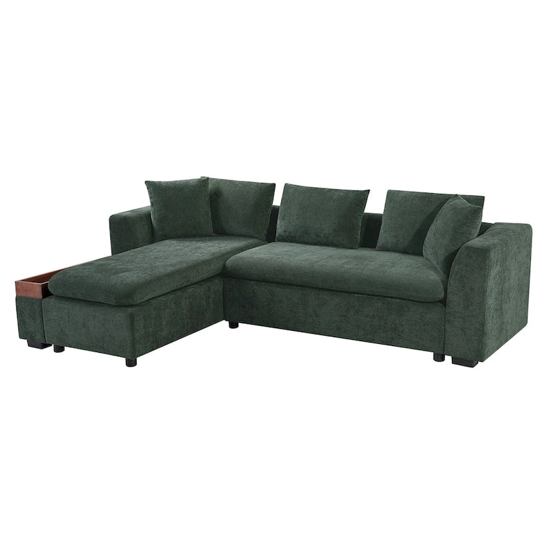 Canapé d'angle en tissu chenille avec méridienne et rangement