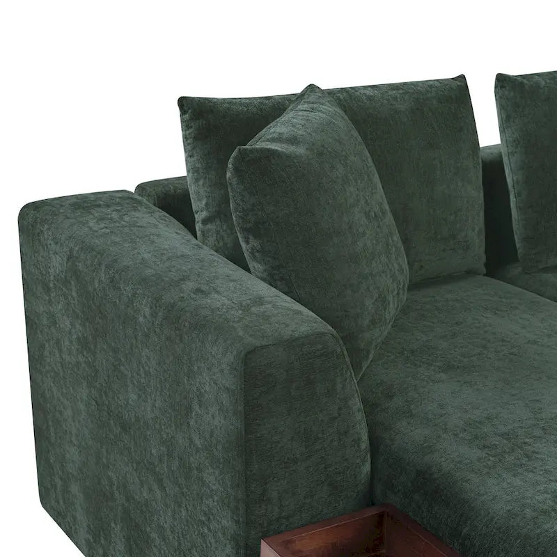 Canapé d'angle en tissu chenille avec méridienne et rangement