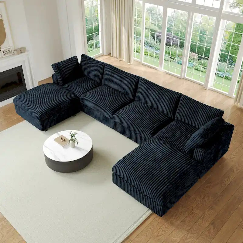 Canapé d'angle modulable en peluche douce, en forme de U, rembourré de duvet, pour salon - 5 places/6 places