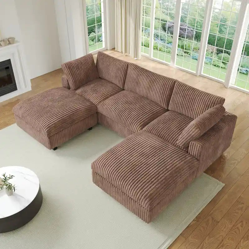 Canapé d'angle modulable en peluche douce, en forme de U, rembourré de duvet, pour salon - 5 places/6 places