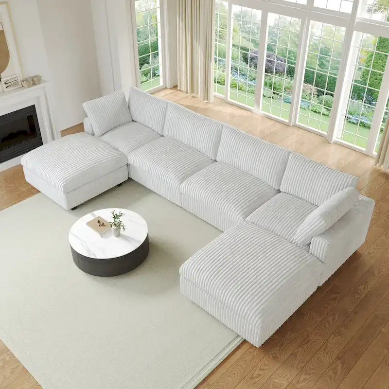 Canapé d'angle modulable en peluche douce, en forme de U, rembourré de duvet, pour salon - 5 places/6 places