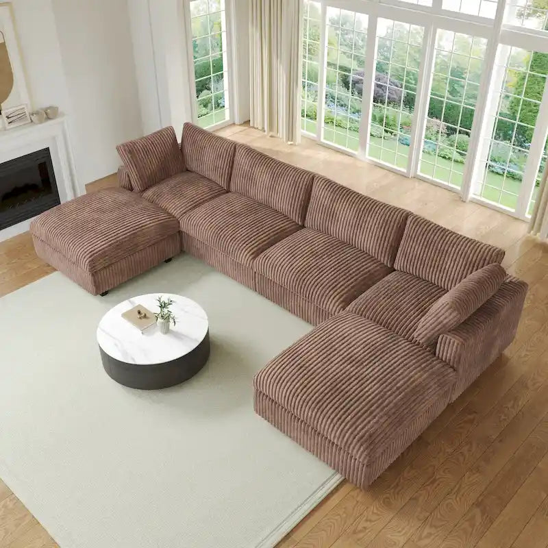 Canapé d'angle modulable en peluche douce, en forme de U, rembourré de duvet, pour salon - 5 places/6 places