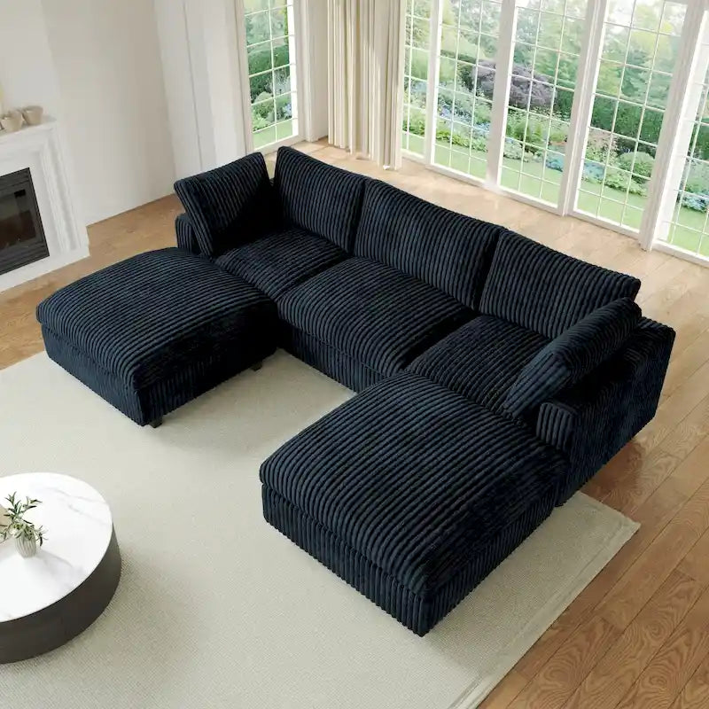 Canapé d'angle modulable en peluche douce, en forme de U, rembourré de duvet, pour salon - 5 places/6 places