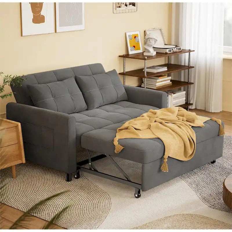 Canapé 3 en 1 convertible, causeuse futon avec lit gigogne et dossier réglable