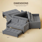 Canapé 3 en 1 convertible, causeuse futon avec lit gigogne et dossier réglable