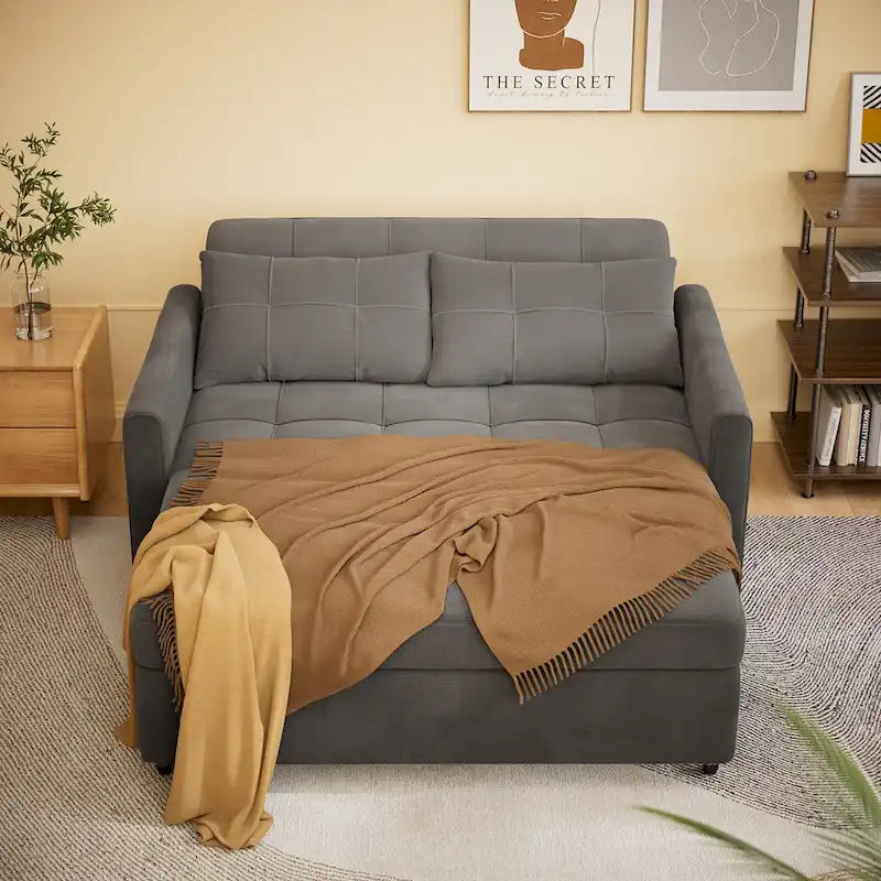 Canapé 3 en 1 convertible, causeuse futon avec lit gigogne et dossier réglable