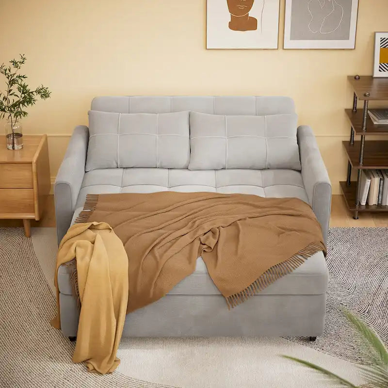 Canapé 3 en 1 convertible, causeuse futon avec lit gigogne et dossier réglable