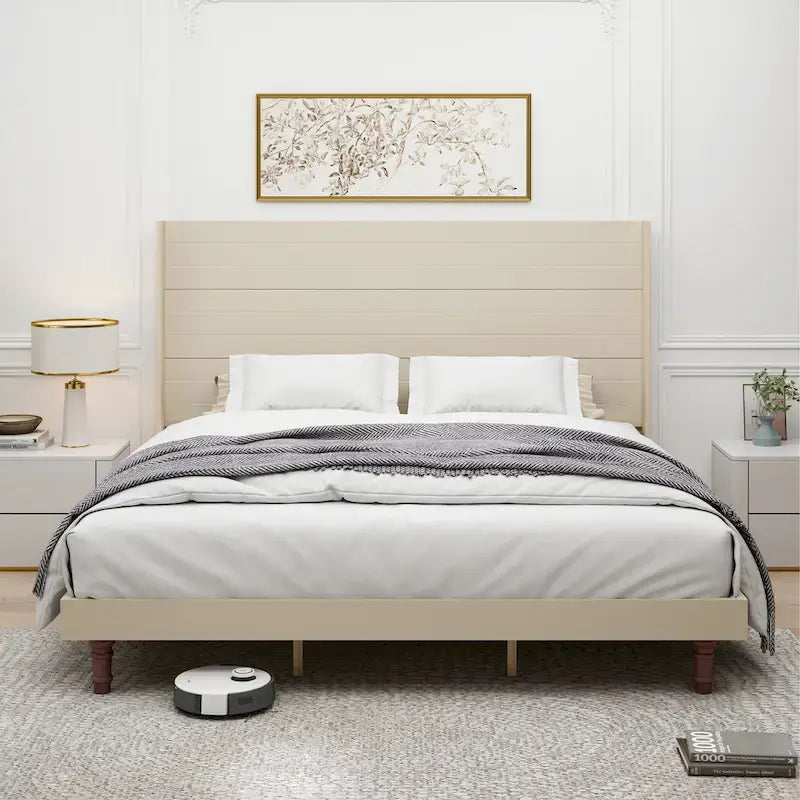 Lit plateforme King Size Lit élégant avec tête de lit haute Design confortable à dossier haut