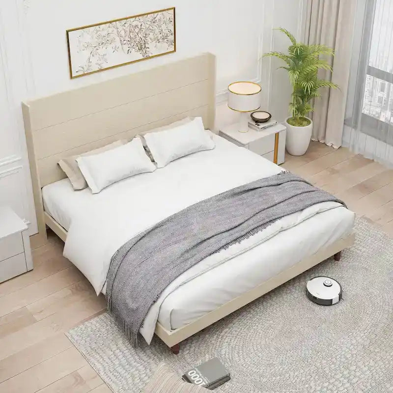 Lit plateforme King Size Lit élégant avec tête de lit haute Design confortable à dossier haut
