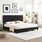 Lit capitonné King Size avec tête de lit en tissu de lin