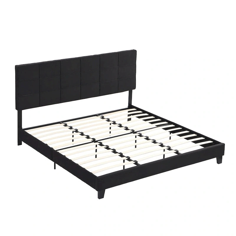 Lit capitonné King Size avec tête de lit en tissu de lin
