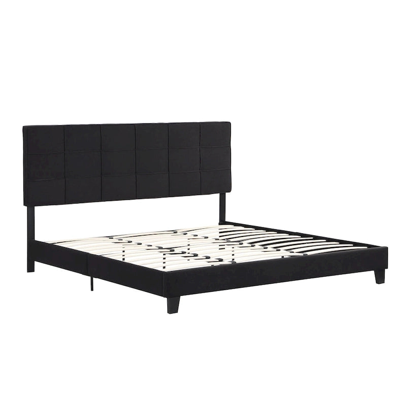 Lit capitonné King Size avec tête de lit en tissu de lin