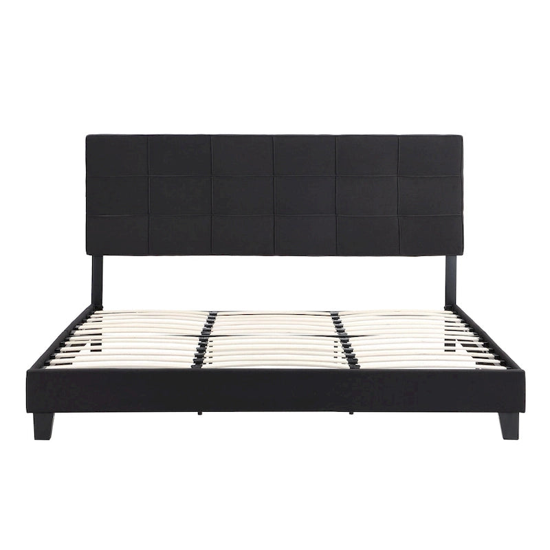 Lit capitonné King Size avec tête de lit en tissu de lin