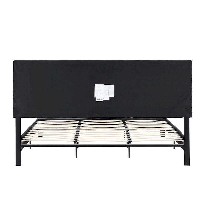 Lit capitonné King Size avec tête de lit en tissu de lin
