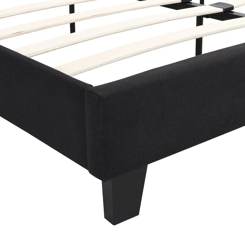 Lit capitonné King Size avec tête de lit en tissu de lin