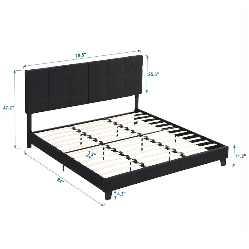 Lit capitonné King Size avec tête de lit en tissu de lin