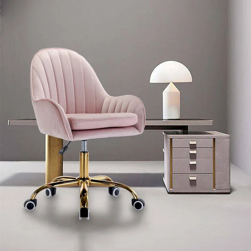 Joli Fauteuil de Bureau avec Accoudoirs et Piétement en Métal Doré, Hauteur Réglable
