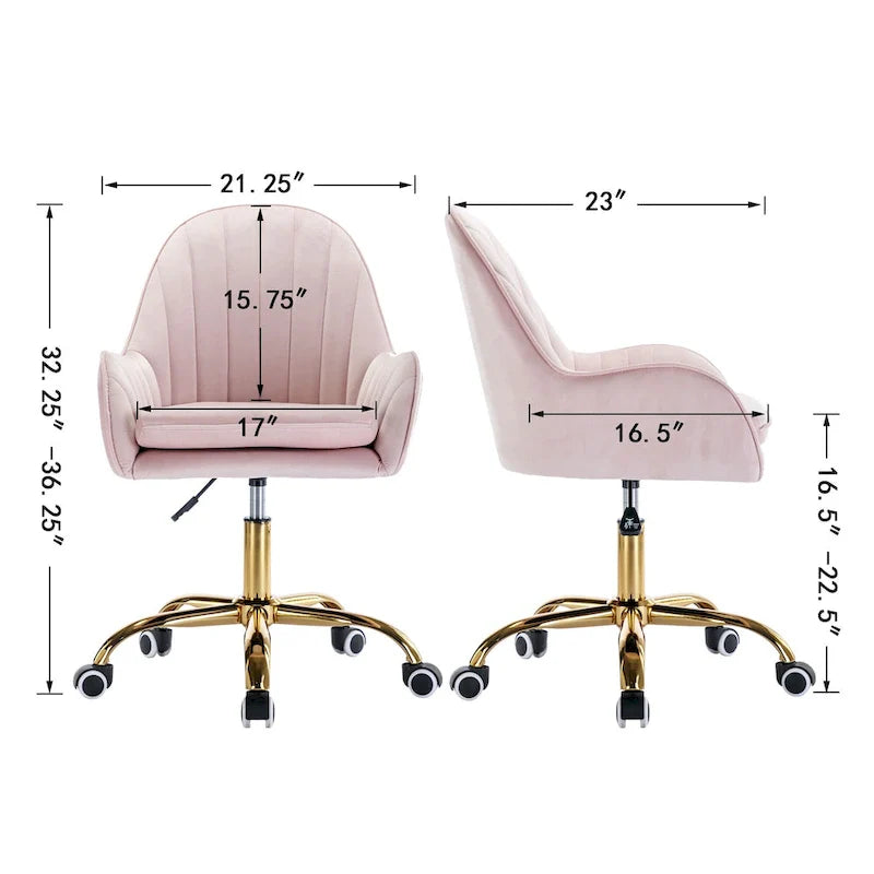Joli Fauteuil de Bureau avec Accoudoirs et Piétement en Métal Doré, Hauteur Réglable